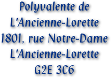 Polyvalente de
L'Ancienne-Lorette
1801, rue Notre-Dame
L'Ancienne-Lorette
G2E 3C6