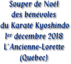 Souper de Noël
des bénévoles
 du Karaté Kyoshindo 
1er décembre 2018
L‘Ancienne-Lorette
(Québec)